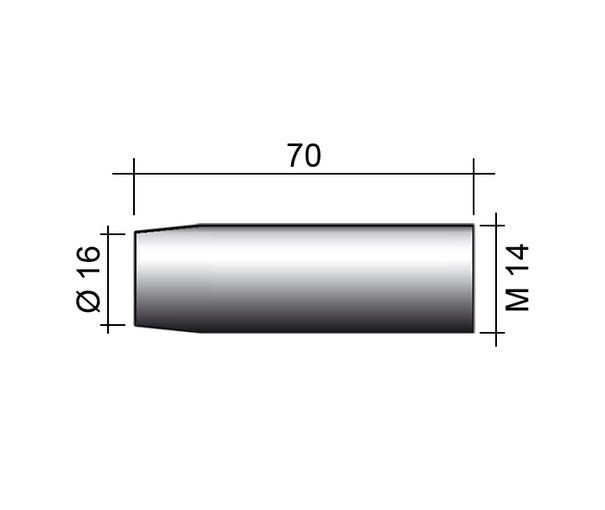 Hubice MIG 250A M14 niklovaná /145.D011-ZVAR/ 70mm/16mm/konická