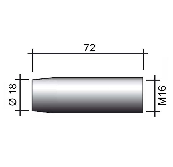 Hubice MIG 350A M16 niklovaná /145.D021/ 72mm/18mm/kónická