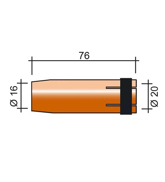 Hubice MIG 500A /MC268/145.0085-ZVAR/ 76mm/16mm/konická, (2 ks v bal.)