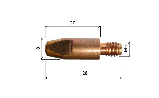 Špička 0,8 M6x28mm E-Cu /MD09-08/140.0051/ zosilnená